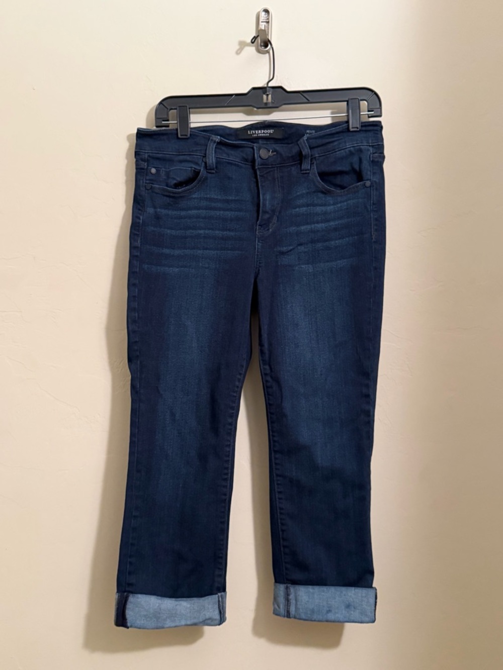 Liverpool Los Angeles Petite Cropped Jeans Dark Wash Cuffed Hem Stretch Size 10P